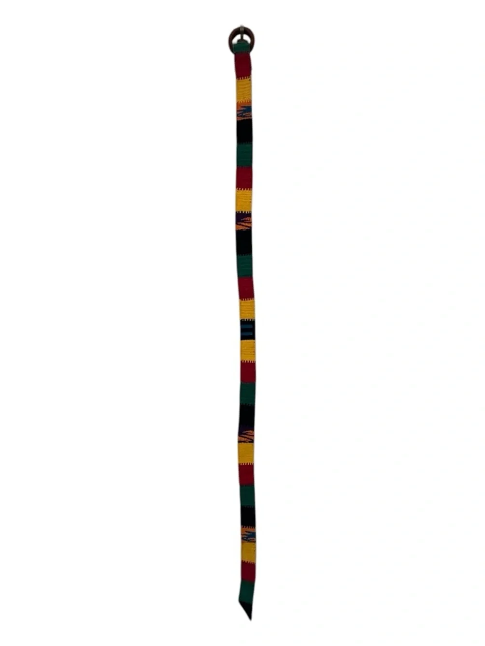 Vintage 90’s/Y2K Handmade Multicolor Stripe Canvas Belt with Gold-Tone Ring OS